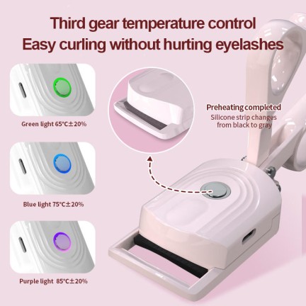 USB rechargeable mini pink heated eyelash curler