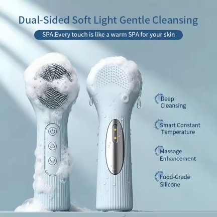 Heated sonic deep cleansing facial massage brush
